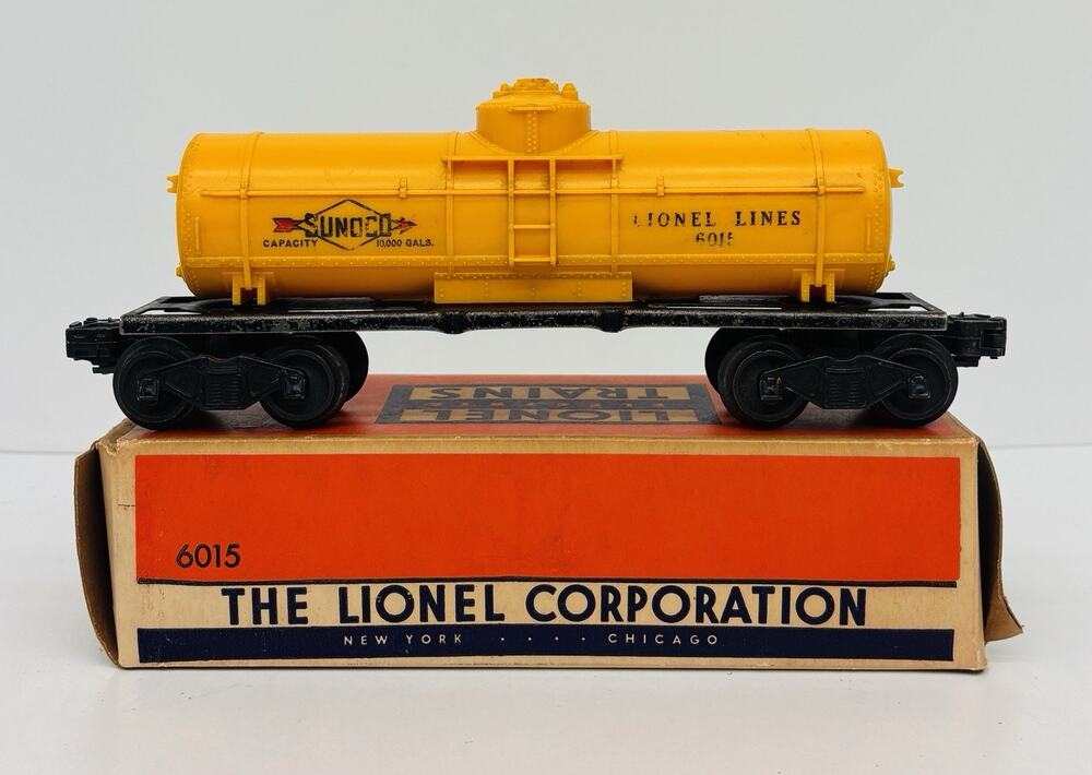 Lionel Postwar Sunoco Single Dome Tank Car Yellow 6015 w/ OB